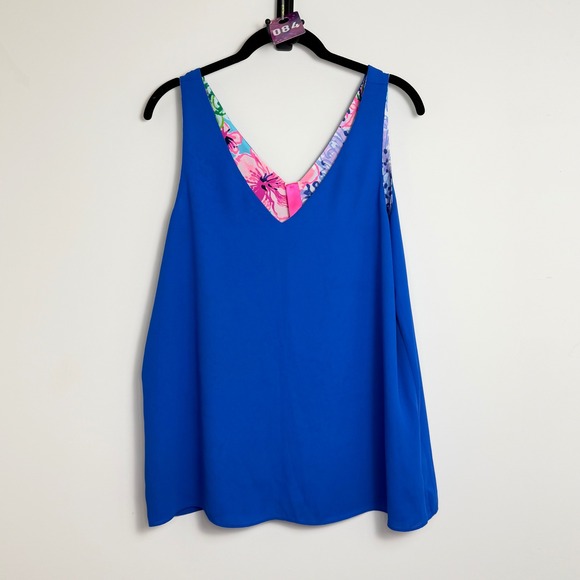 Lilly Pulitzer Reversible V Neck Tank Top Florin Blue Floral Print Size M - Picture 3 of 6
